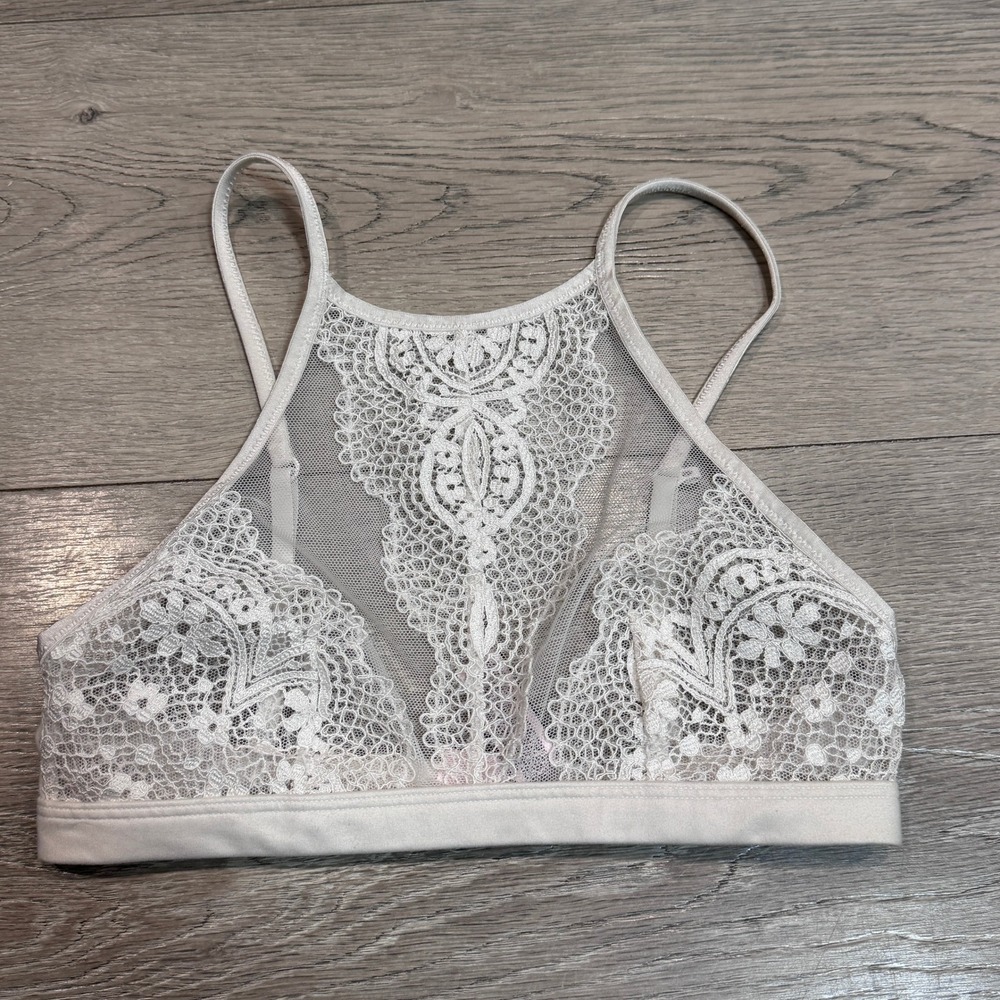 Victorias Secret Body by Victoria Ivory Lace High Neck Bralette XSmall XS